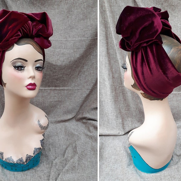 BORDEAUX SAMT TURBAN Turbandband // Haarband im Vintage Diva Stil der 40er. Weinrot Dunkelrot Fünfziger Jahre. Kopfschmuck von Jazzafine