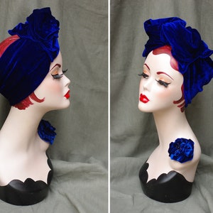 ROYAL blue VELVET Turban Headband // Vintage inspired indigo blue // 30s 40s Retro // Bow Turban // blue velvet accesories Hairband Pin Up