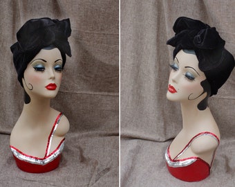 Black VELVET urban Turban Halloween Morticia Addams Style Headband Vintage fifties forties 40ties 50ties Retro  Bow gothik Diva Party