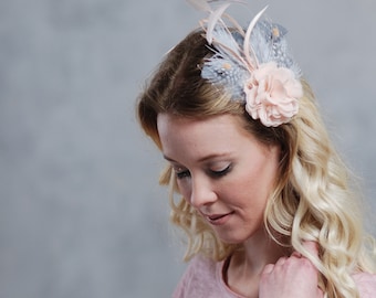 PALE BLUSH & GRAY // fascinator for vintage wedding // bridal headpiece grey and light pink // bridesmaids accessories // gift for her