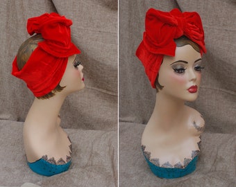 DIVA poppy red VELVET Urban Turban Headband Vintage fifties forties 40ties 50ties style Retro 1940 1950 Bow elegant extravagant forest