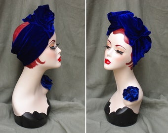 ROYAL blue VELVET Turban Headband // Vintage inspired indigo blue // 30s 40s Retro // Bow Turban // blue velvet accesories Hairband Pin Up