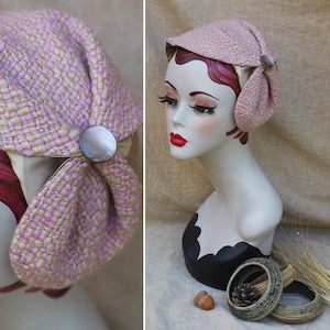 TWEED & SILK Half Hat Headpiece // Vintage style 20s 30s // Headband Fascinator pink // Fall Autumn accessories // hair covering church