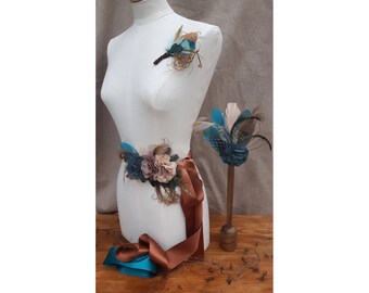 Bridal Sash /& Headpiece vintage wedding belt Fascinator Bride light green Peacock edwardian romantic Bridesmaid MINT PALE GEEN