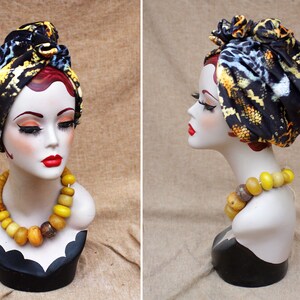 LEO / ANIMAL print : Velvet Full cap Turban // 60s Diva Look Turban // Accessories Vintage African style // brown orange yellow // Hair lost image 3
