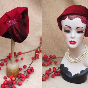 Hoofdband Halve Hoed Fluweel Bordeaux / Hoofddeksel wijnrood / Diva Accessoires / Fascinator Vintage Stijl 20s 30s / Art Nouveau Valentijn Verloving