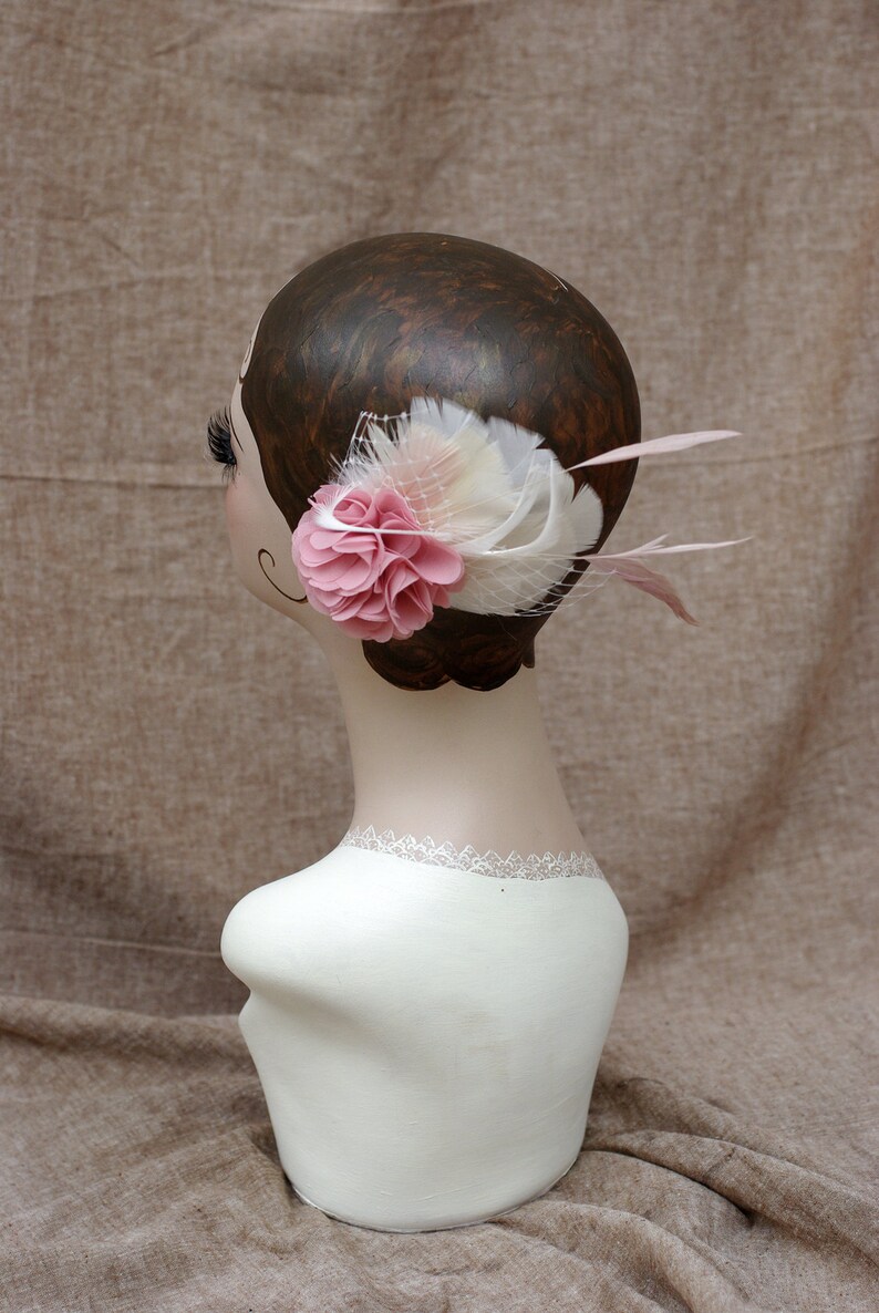 Bridal headpiece: dusky pink / mauve & ivory. Fascintor fot vintage bride or bridesmaid. Pink wedding colour. Customizable by Jazzafine image 7