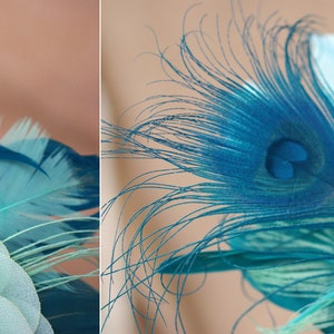 Bridal Sash & Headpiece aqua blue mint green pastell teal turquoise // vintage wedding belt Fascinator // Bride Peacock feathers Bridesmaid image 9