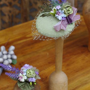 Provence lavender lilac green mint bridal headpiece fascinator corsage wedding accessoiries vintage bride bridesmaid silk fifties pastel image 6