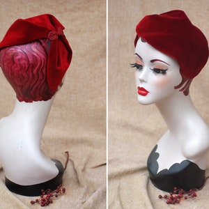 Wine Red Velvet Half Hat // Headpiece Vintage 30s 20s Art Deco // Diva Headband Fascinator accesories Valentines // engagement gift idea image 6