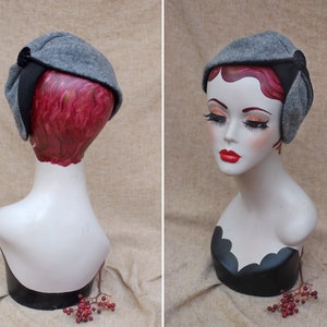 Vintage Look Half Hat gray grey pure Wool // Headpiece Vintage 30s 20s Art Deco // Headband Business Look black velvet // hair lost solution