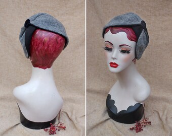 Vintage Look Half Hat gray grey pure Wool // Headpiece Vintage 30s 20s Art Deco // Headband Business Look black velvet // hair lost solution