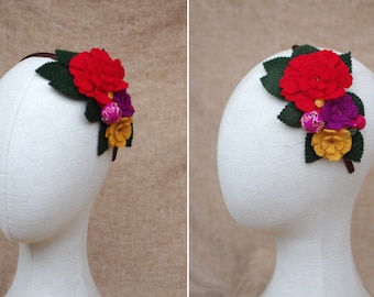 Bunter Haarreif Dia de los Muertos Stil // Haarschmuck Kopfschmuck Geschenk Weihnachten Winter Wolle Fascinator Accessoires Mexico Folklore