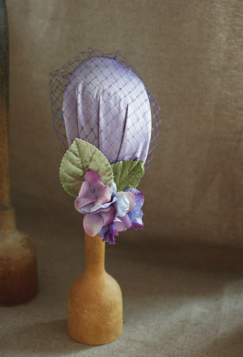 Fascinator Kopfschmuck Vintage Provence Hütchen Headpiece Violett Lavendel Fascinator pastell Flieder Schleier Braut Haarschmuck Hochzeit Bild 3
