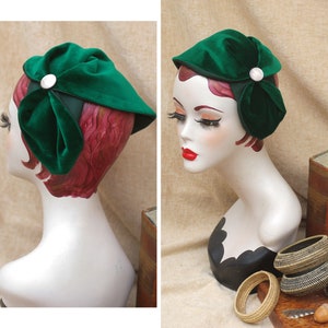 Billard green Velvet Half Hat with mother of pearl // emerald Headpiece Vintage 30s 20s Art Deco // Diva Look // Headband Fascinator spring