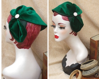 Fascia per capelli mezzo cappello velluto VERDE // verde foglia verde biliardo verde smeraldo / copricapo Fascinator Vintage anni '20 '30 '40 Art Nouveau Art Deco madreperla