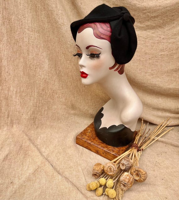 Winter Accessoire: Haarreif Half Hat schwarz Kaschmir Wolle / Headpiece Vintage Stil 20er 30er 40er Jugendstil Art Deco Geschenk Weihnachten