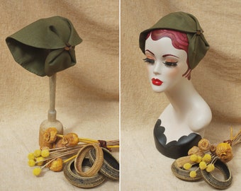 Olive Green Half Hat pure linen Summer // Headpiece Vintage 30s 20s Art Deco // elegant Diva Look // Headband Hairlost solution accessories