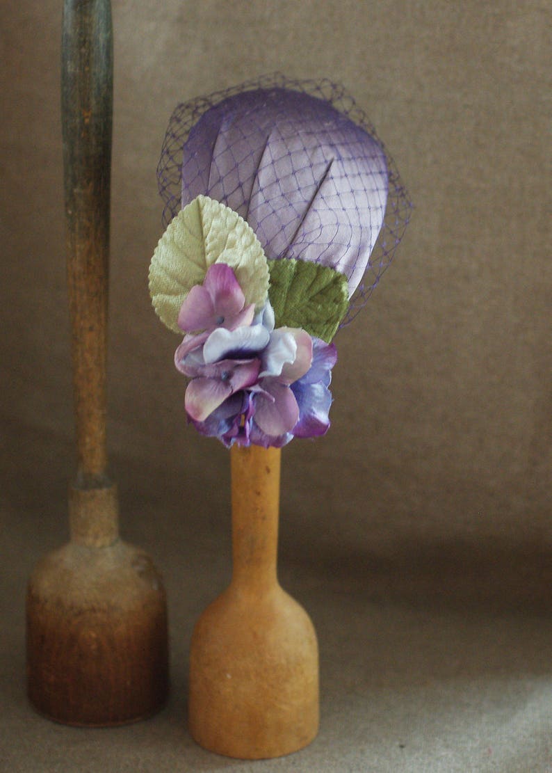 Fascinator Kopfschmuck Vintage Provence Hütchen Headpiece Violett Lavendel Fascinator pastell Flieder Schleier Braut Haarschmuck Hochzeit Bild 4
