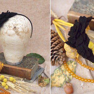 Winter accessories: black wool headband // customizable headpiece // gift idea // fascinator boho wool elegant minimalistic image 2