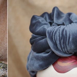 PIGEON BLUE: Velvet Turban Headband // Vintage 40s 30s // Retro Art Nouveau // grey blue velvet bow // Full Cap Turban Stretch image 4