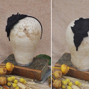 Winter accessories: black wool headband // customizable headpiece // gift idea // fascinator boho wool elegant minimalistic image 5