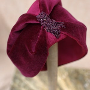 Wine purple red Velvet & WoolHalf Hat // Headpiece Vintage 30s 20s Aer Deco // Headband Fascinator burgundy // accesories image 4