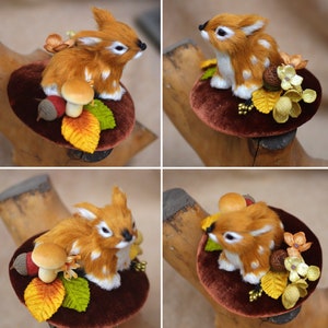 Funny Headpiece with animals cat deer rabbit squirrel // Fascinator for catlover gift idea // Thanksgivin Party // pets accessories autumn deer on brown velvet