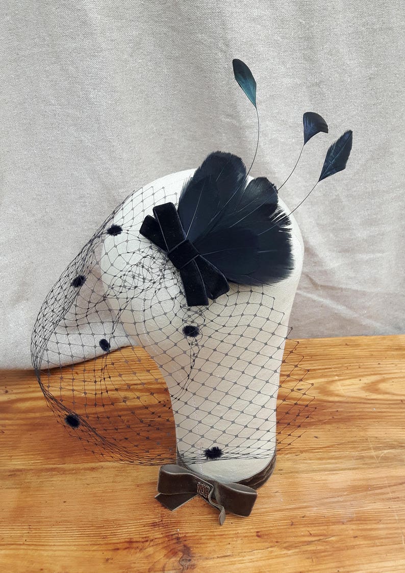 bridal headpiece bird cage bride vintage veil feathers velvet bow elegant fascinator wedding bridesmaids ivory black customisable coque