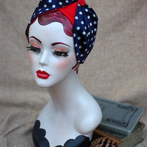 Polka Dots: 50s Style Velvet Half Hat // Headpiece Vintagered blue white // Pin Up Look // Headband Fascinator Accessories fifties bride