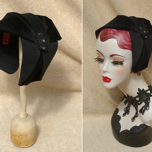 BLACK Velvet &  cotton Half Hat // Headpiece Vintage 30s 20s Art Deco // elegant Diva Headband Fascinator roaring accessories hair covering