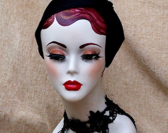 Seda negra: Diadema de medio sombrero, elegante tocado negro de los años 1920, 1930, tocado de medio sombrero estilo vintage Art Decó gótico accesorios de luto