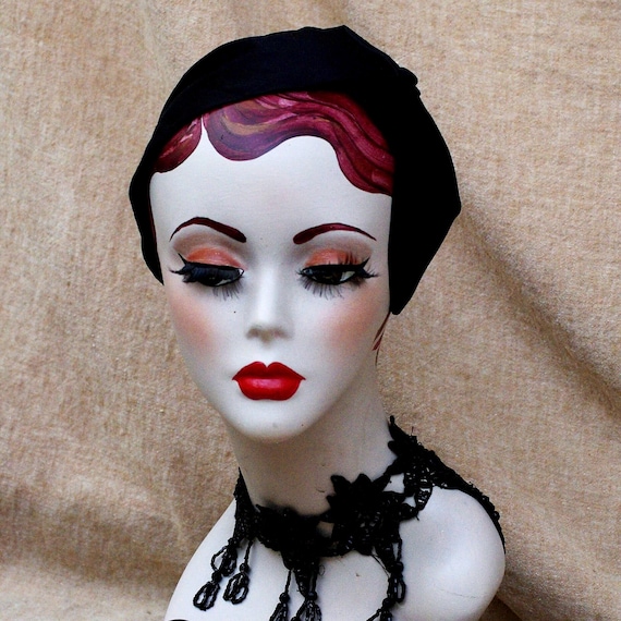 Schwarze Seide: Haarreif Half Hat, elegant schwarz Headpiece 20er, 30er, Halfhat Fascinator Vintage Stil Art Deco Gothik Trauer Accessoires