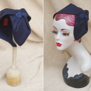 NAVY blue Half Hat pure linen Summer // Headpiece Vintage 30s 20s Art Deco // elegant Diva Look // Headband Fascinator roaring accessories image 1