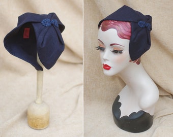 NAVY blue Half Hat pure linen Summer // Headpiece Vintage 30s 20s Art Deco // elegant Diva Look // Headband Fascinator roaring accessories