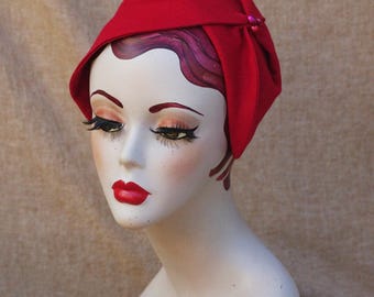 Haarreif Half Hat LEINEN Kirschrot rot // elegantes Headpiece 20er / 30er Fascinator Vintage Jugendstil Art Deco Sommer schlicht Rotkäppchen