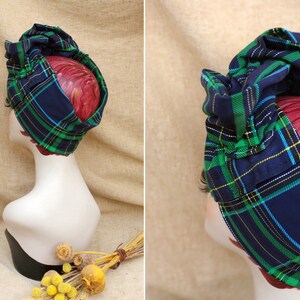 NAVY blue & GREEN Tartan Turban Headband organic cotton jersey // Vintage 40s 50s Rockabilly Retro Bow Pin Up Rockabella checked plaid image 8