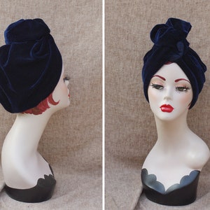 NAVY blue VELVET Turban hat // Vintage diva style // 30s 40s Retro // Unique // accessories // cancer hair lost therapy // Art nouveau image 6