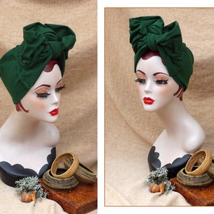 Jersey Turban Haarband grün // Baumwolle Turbandband dunkelgrün laubgrün // Worker Stil Vintage 40er 50er Fünfziger Pin Up Accessoires Bild 3