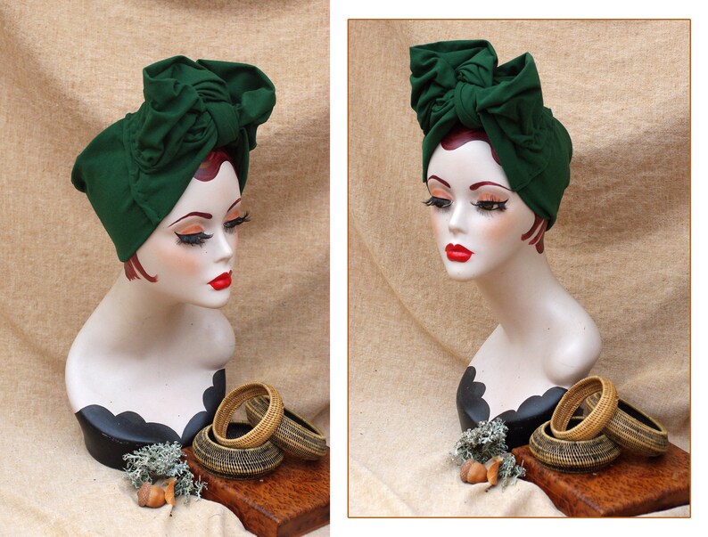 Jersey Turban Haarband grün // Baumwolle Turbandband dunkelgrün laubgrün // Worker Stil Vintage 40er 50er Fünfziger Pin Up Accessoires Bild 3