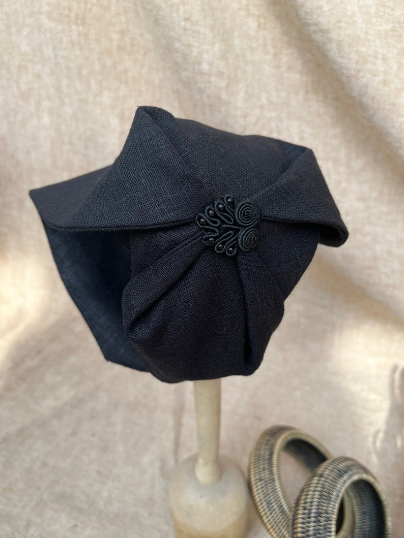 BLACK Half Hat pure linen Summer // Headpiece Vintage 30s 20s Art Deco // elegant Diva Look // Headband Fascinator black roaring accessories Posament Verschluß