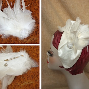Vintage Wedding: Customizable Bridal Half Hat pure Silk . Headpiece cream ivory art deco style 20s 30s . halfhat Headband accessories bride image 6