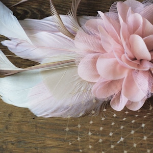 bright pink bridal fascinator headpiece bride Peacock feathers vintage wedding rose bridesmaid blush customizable headflowers bohemian veil