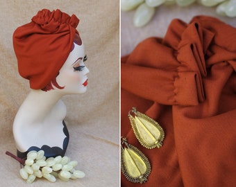 Rusty Red  fullcap Turban. Boho style for red hai beauties // 40s 30s Accessories Vintage Hat Hair lost autumn brown reddish elegant casual