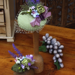 Provence lavender lilac green mint bridal headpiece fascinator corsage wedding accessoiries vintage bride bridesmaid silk fifties pastel image 5