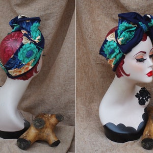 TURBAN floral BUNT Blumen dunkelblau türkis // Boho Haarband Turbanband // Bandana Blumenmuster Folklore Sommer Festival Look Bild 1