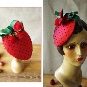 Strawberry Headpiece for Valentines & Engagement // Vintage inspired bridal Look 50s // Wedding Bridesmaids // Red Fascinator Strawberries