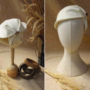 WHIRE or CREAM Half Hat pure linen Summer // Headpiece 30s 20s Art Deco // elegant Diva Headband Fascinator hair covering accessories church