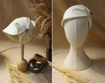 WHIRE or CREAM Half Hat pure linen Summer // Headpiece 30s 20s Art Deco // elegant Diva Headband Fascinator hair covering accessories church