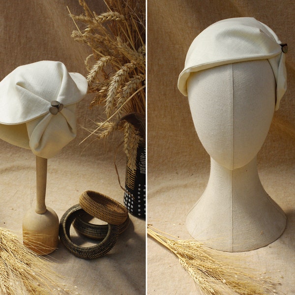 Haarreif Half Hat LEINEN creme oder weiss // elegantes Sommer Headpiece im Stil der 20er / 30er Vintage Stil Jugendstil Art Deco schlicht